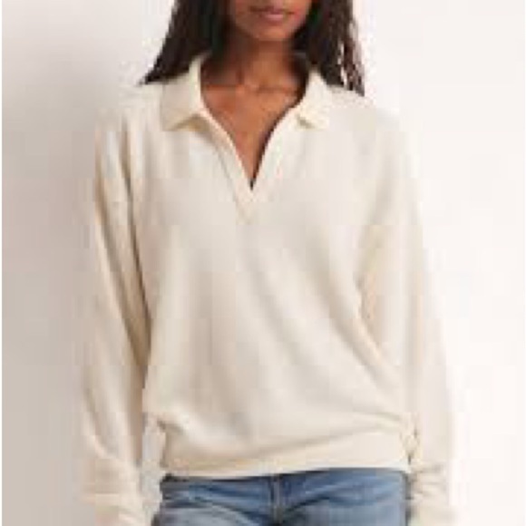 Z Supply Collared Women’s Pullover with Snap Detail Sleeves - Picture 1 of 5